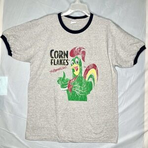 Vintage Y2K Heather Grey Kellogg's Breakfast Rooster Sunrise CornFlakes Tee - L